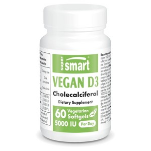 SuperSmart Vegan Vitamin D3 5000 IU / 125mcg per Day (High Absorption) - 100% Plant Based Cholecalciferol | Non-GMO & Gluten Free - 60 Softgels - 1 of 1