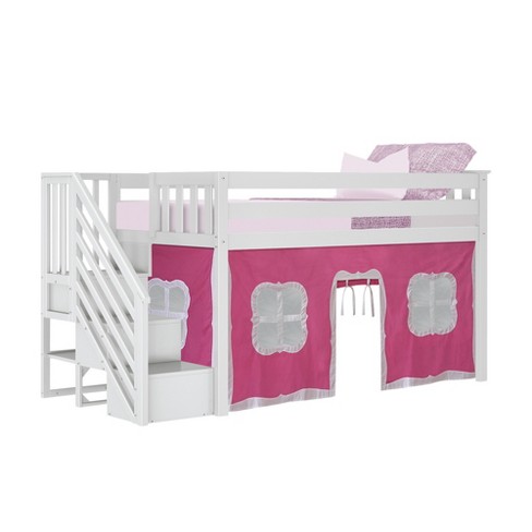 Max Lily Twin Low Loft With Stairs, Twin Size Low Loft Bed With Staircase
