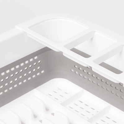 Plastic Collapsible Dish Rack with Drip Tray White - Brightroom™: Freestanding Drying Rack with Drain Board