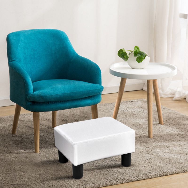 Costway Small Ottoman Footrest PU Leather Footstool Rectangular Seat Stool White, 4 of 7