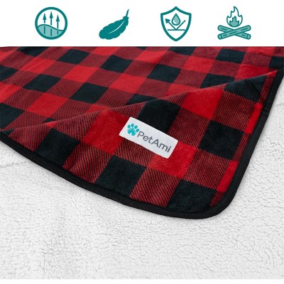 Large Red Plaid Waterproof Sherpa Fleece Pet Blanket