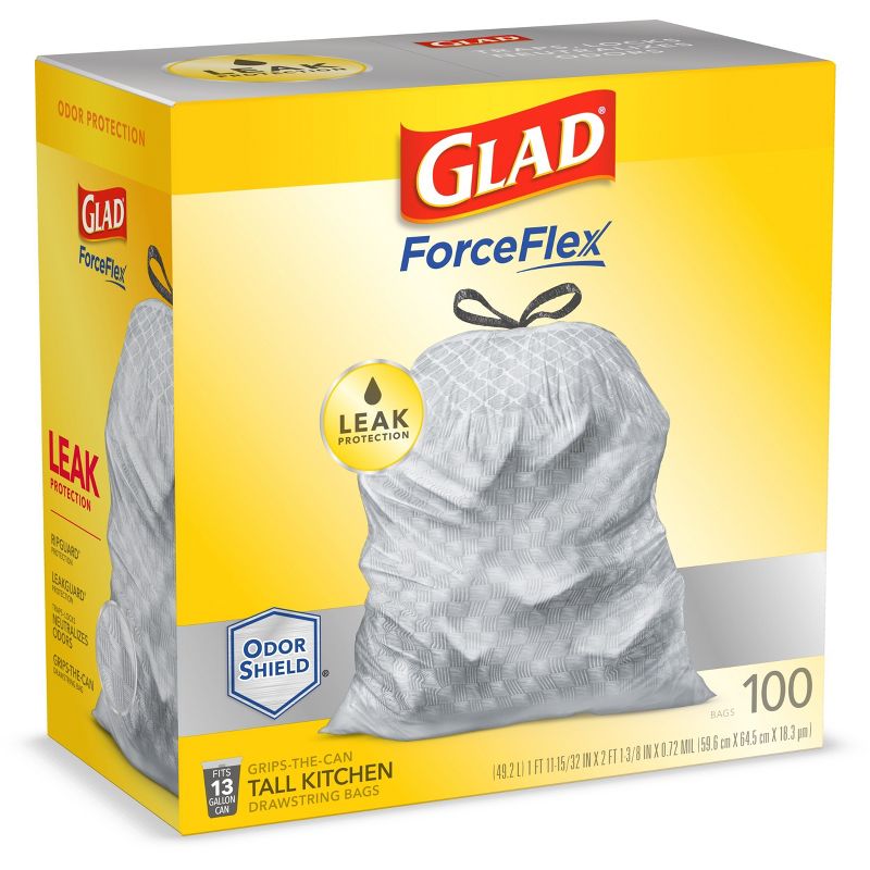 Glad ForceFlexPlus Tall Kitchen Drawstring Trash Bags - 13 Gallon White Trash Bag - OdorShield - 100ct, 4 of 13