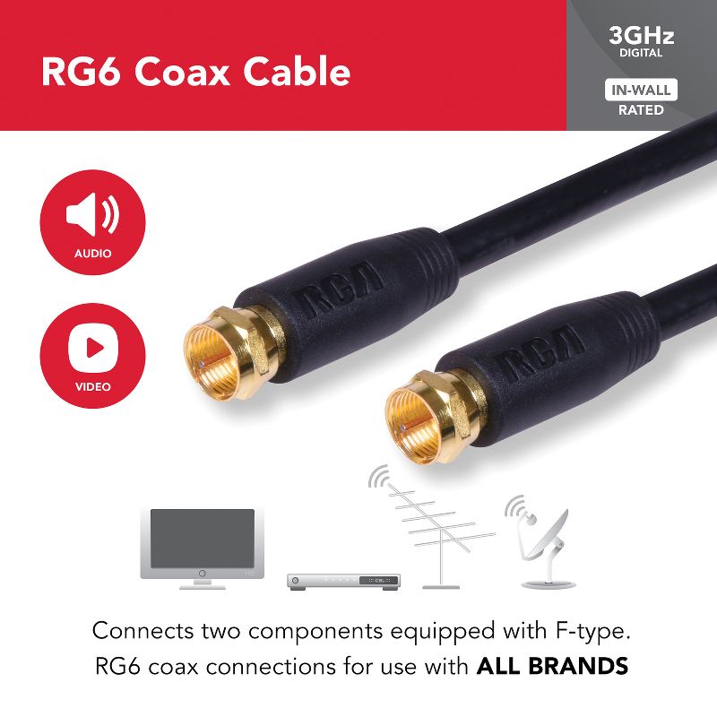 RCA RG6 Coaxial Cable, Black, 5 of 8
