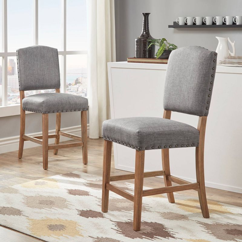 Set of 2 24" Iverson Nailhead Trim Linen Counter Height Barstools - Inspire Q, 3 of 8