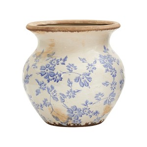 Nearly Natural 7-in Tuscan Ceramic Blue Scroll Urn Vase - 1 of 2