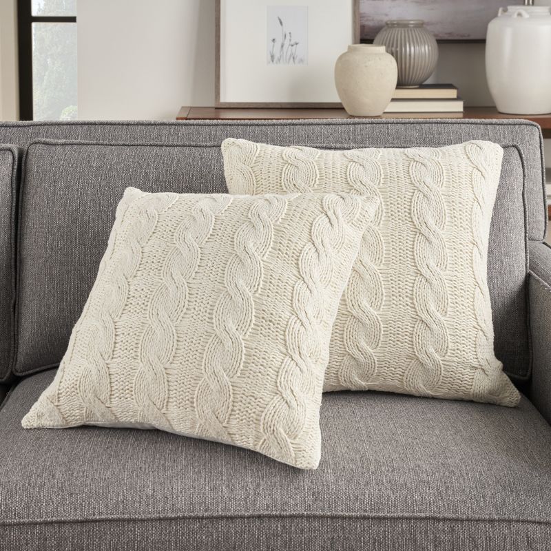 Mina Victory Life Styles Cotton Knitted 18"x18" Indoor Throw Pillows Set of 2, 2 of 8