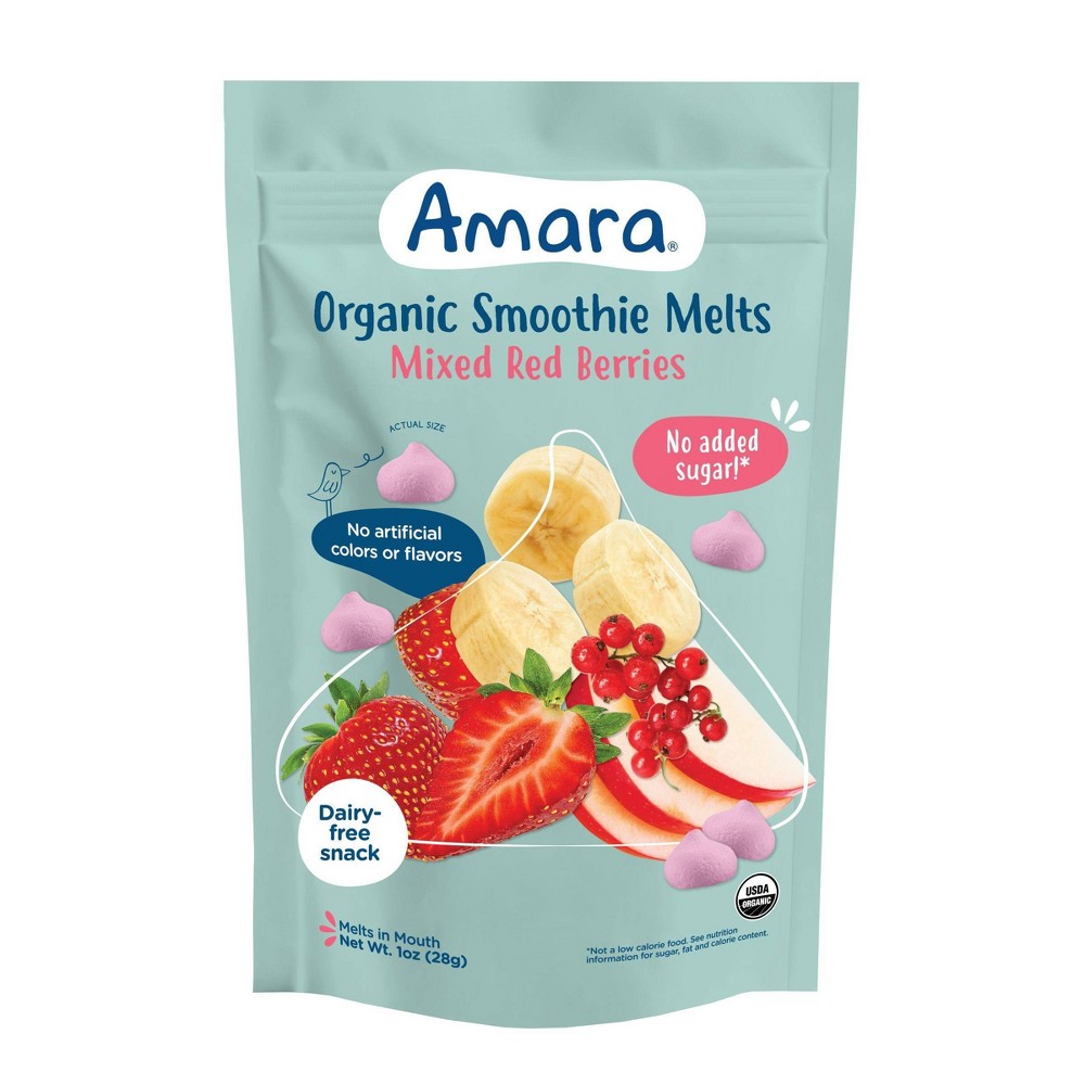 Amara Organic Smoothie Melts Mixed Red Berries Plant Based Yogurt Baby Snack - 1oz