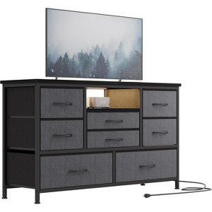 47.4'' TV Stand with Power Outlet for 55'' TV , 8-Drawer Storage Dresser for Bedroom,Wood Top Console Table with 22 Light Modes - 1 of 4