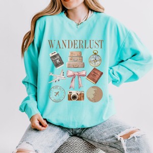 Simply Sage Market Wanderlust Travel Collage Lightweight Garment Dyed Sweatshirt - 1 of 4