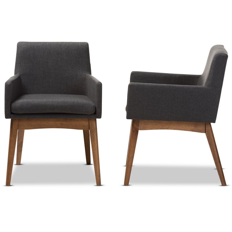 Set of 2 Nexus Mid Century Modern Walnut Wood Fabric Upholstered Dining Armchair - Baxton Studio, 4 of 9