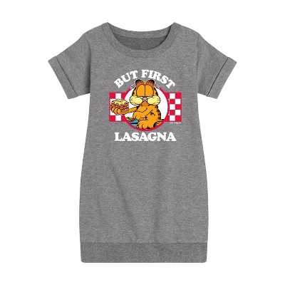 Girls' - Garfield - But First, Lasagna Graphic Short Sleeve Fleece Dress