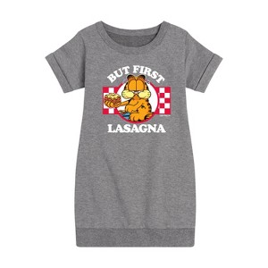 - Garfield - But First, Lasagna Graphic Short Sleeve Fleece Dress - 1 of 4