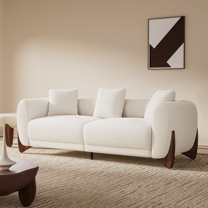 Mid Century Modern White Sofa with Lamb Wool Fabric, Upholstered Living Room Sofa with Waist Cushion - Morden Fort - 1 of 4
