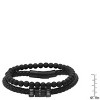 Steeltime Men's 2pc set black braided leather & black ip stainless steel magnetic clasp and black lava beaded bracelets - 3 of 4