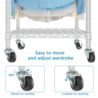 White Heavy Duty Wire Freestanding Closet with Wheels