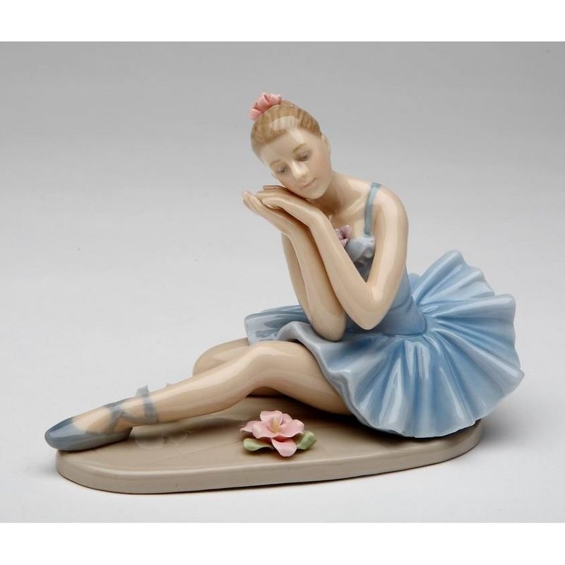 Kevins Gift Shoppe Ceramic Ballerina Dreaming in Blue Dress Figurine, 1 of 4