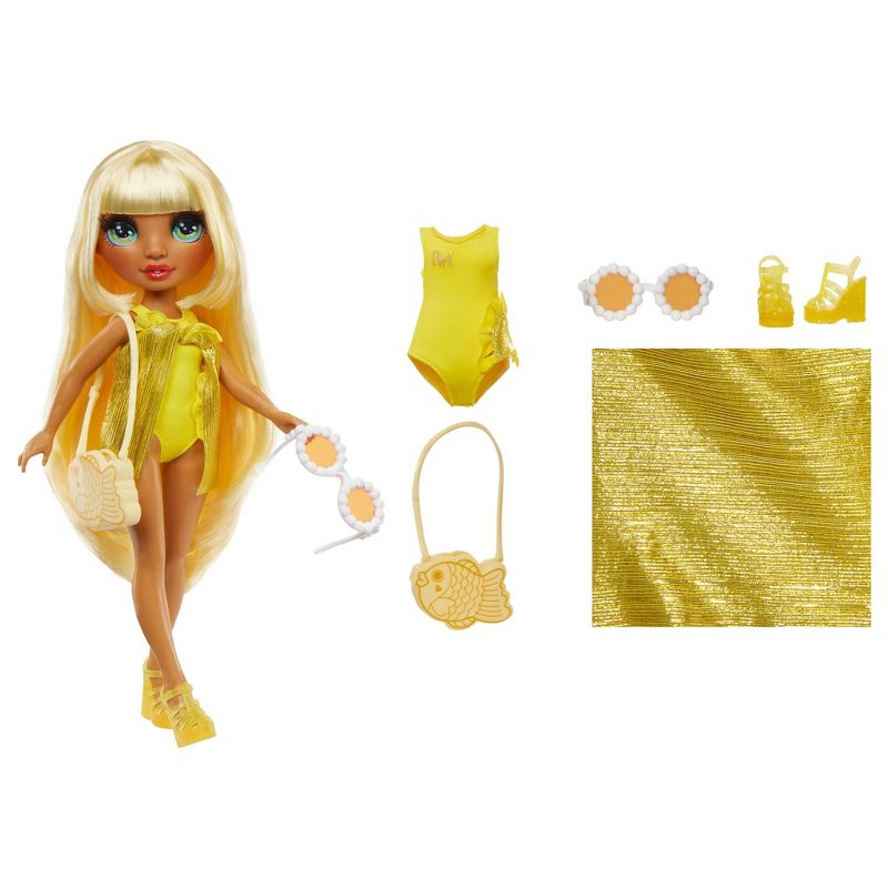 Rainbow High Swim &#38; Style Sunny Yellow 11&#39;&#39; Doll with Shimmery Wrap to Style 10+ Ways, Removable Swimsuit, Sandals, Accessories, 3 of 9