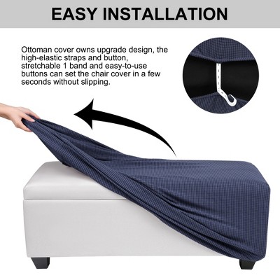 Navy Blue Stretch Microfiber Ottoman Slipcover with Elastic Closure
