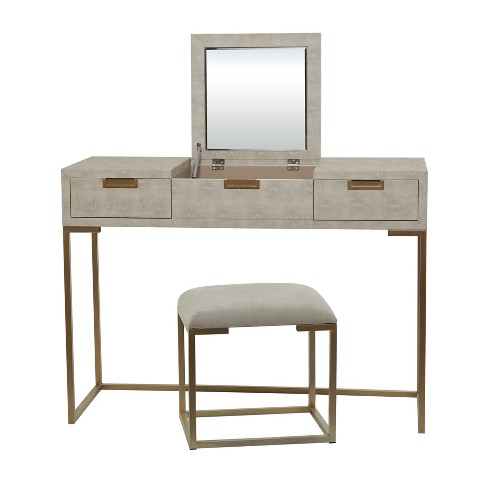 Contemporary Wood Console Dressing Table Desk With Mirror And Stool Light  Gray Set - Olivia & May : Target