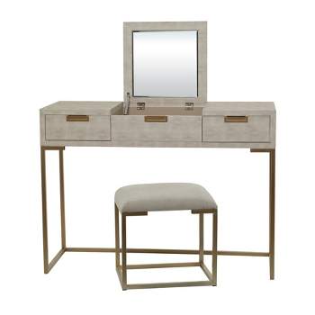 Contemporary Wood Console Table Dressing Table Desk with Mirror and Stool Set - Olivia & May