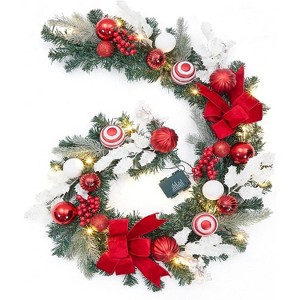 6 ft Pre-Lit Christmas Garland with 20 Lights & Red Bows, 8 Modes, Weatherproof, for Mantel, Stairs, Window, Doorway, Indoor/Outdoor Decor - 1 of 4