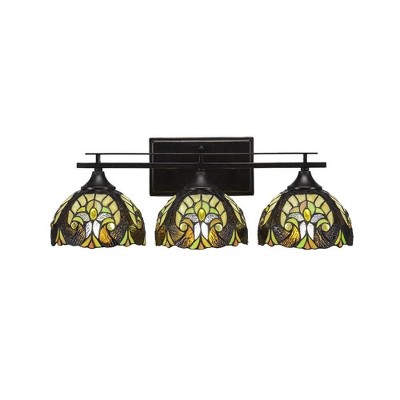 Toltec Lighting Uptowne 3 - Light Vanity in  Dark Granite with 7" Ivory Cypress Art Glass Shade