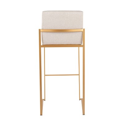 Fuji High Back Adjustable Gold Metal Barstools with Beige Upholstery