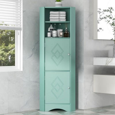Kumasinova Tall Bathroom Storage Cabinet,Freestanding Corner Cabinet with Doors and Adjustable Shelves,Narrow Cabinet for Bathroom,Living Room
