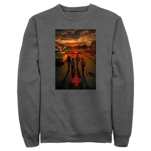 Men s Stranger Things Four Friends Rift Apocalypse Poster Sweatshirt Charcoal Heather 2X Large