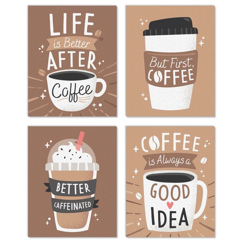 Big Dot of Happiness But First, Coffee - Unframed Kitchen Linen Paper Wall Art - Set of 4 - Artisms - 8 x 10 inches, 1 of 8