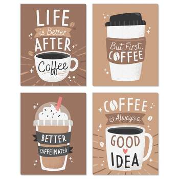 Big Dot of Happiness But First, Coffee - Unframed Kitchen Linen Paper Wall Art - Set of 4 - Artisms - 8 x 10 inches