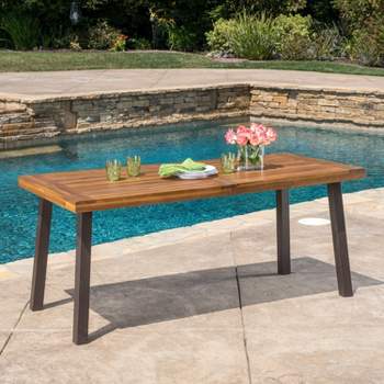 Suki Large Size Acacia Wood Patio Dining Table, Outdoor Coffee Table with Metal Frame - Maison Boucle