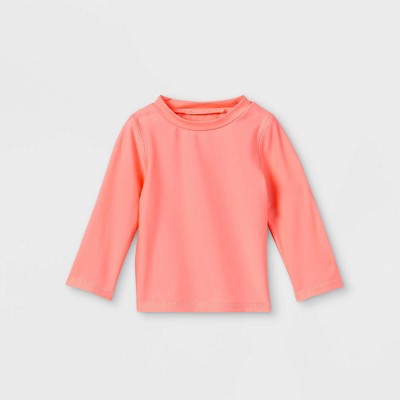 Baby Girls' Long Sleeve Rash Guard Swim Shirt - Cat & Jack™ Coral 0-3M