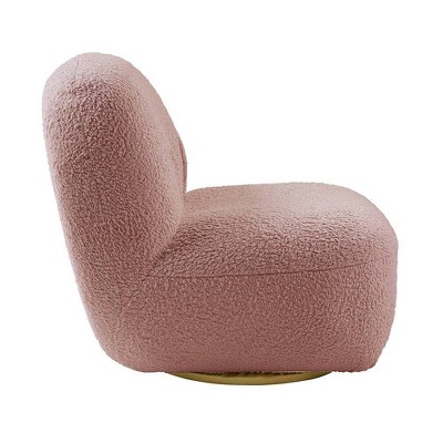 Swivel Luxe Accent Chair in Brown Polyester with Gold Legs