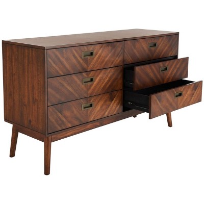 Mid-Century Dark Walnut Double Dresser with Bronze Pulls