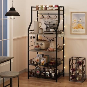 TackView Standing  Rack with 2 Wire Baskets – 5-Tier Industrial Microwave Stand & Coffee Bar Station - 1 of 4
