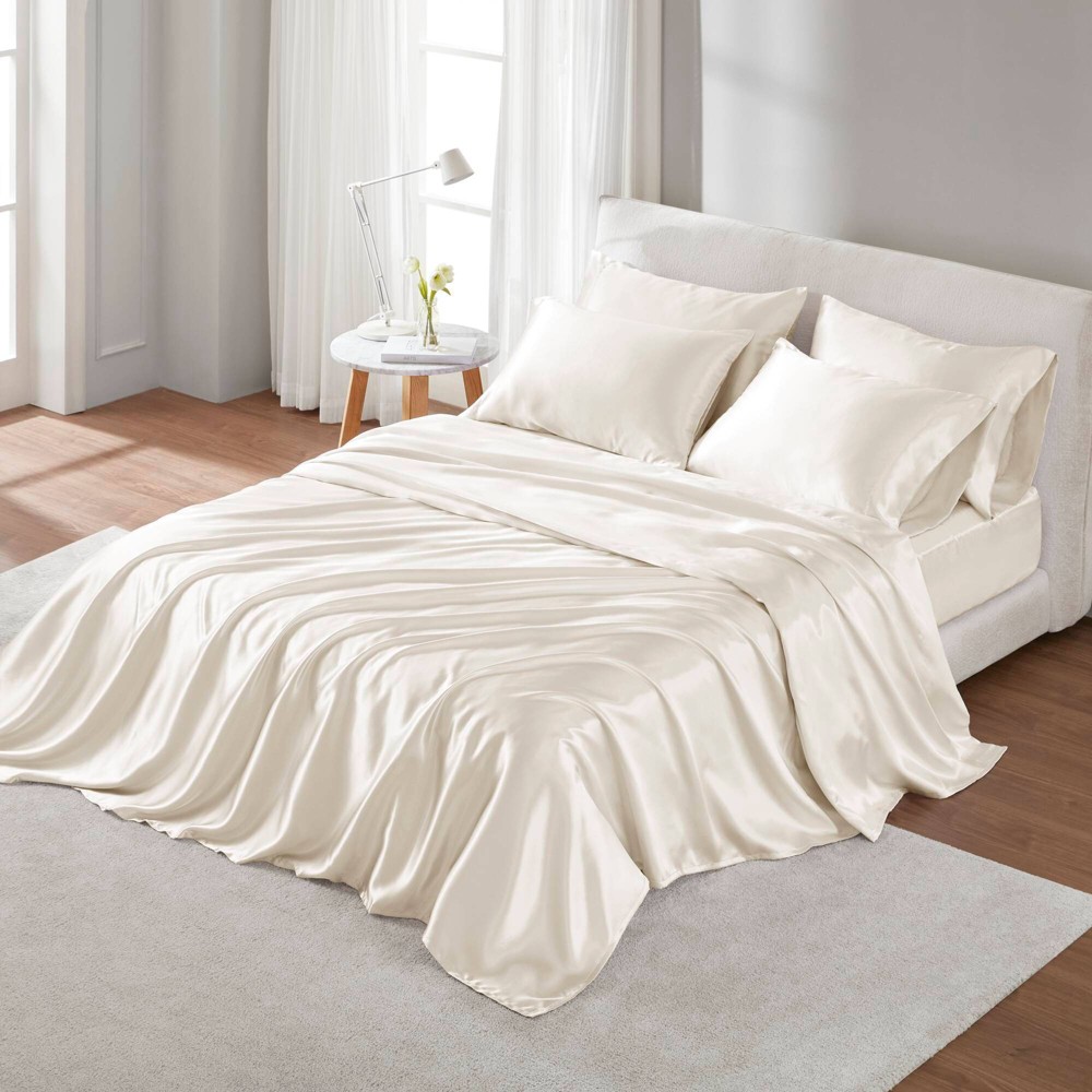 Madison Park Split King Satin Luxury Sheet Set Ivory