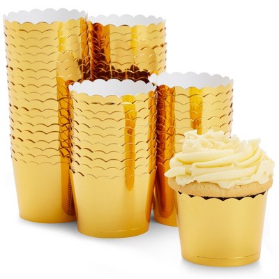 Sparkle and Bash 60 Pack Gold Cupcake Liners and Wrappers - Scalloped Mini Baking Cups for Muffins, Wedding, Party (1.96 x 1.8 In)