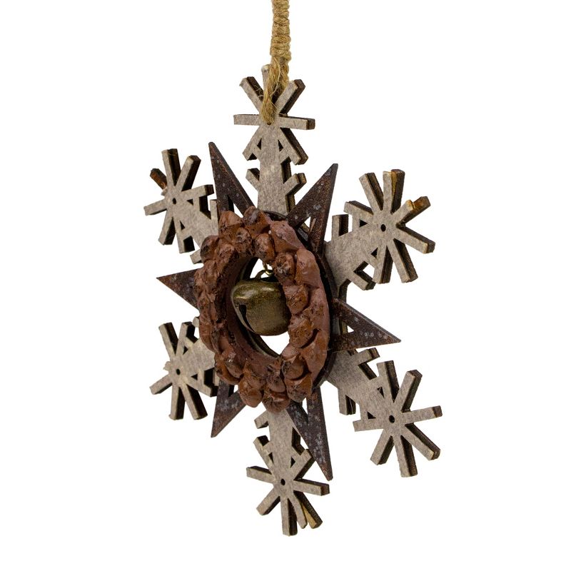 Northlight 6" Brown and White Wooden Snowflake Christmas Ornament, 3 of 5
