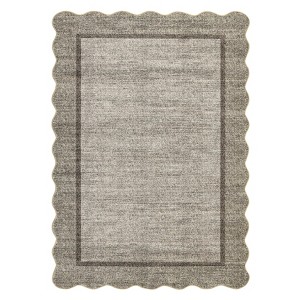 Scalloped Washable Bordered Living Room Bedroom Rug, Ultra Thin Non Slip Indoor Farmhouse Carpet for Dining Room - 1 of 4