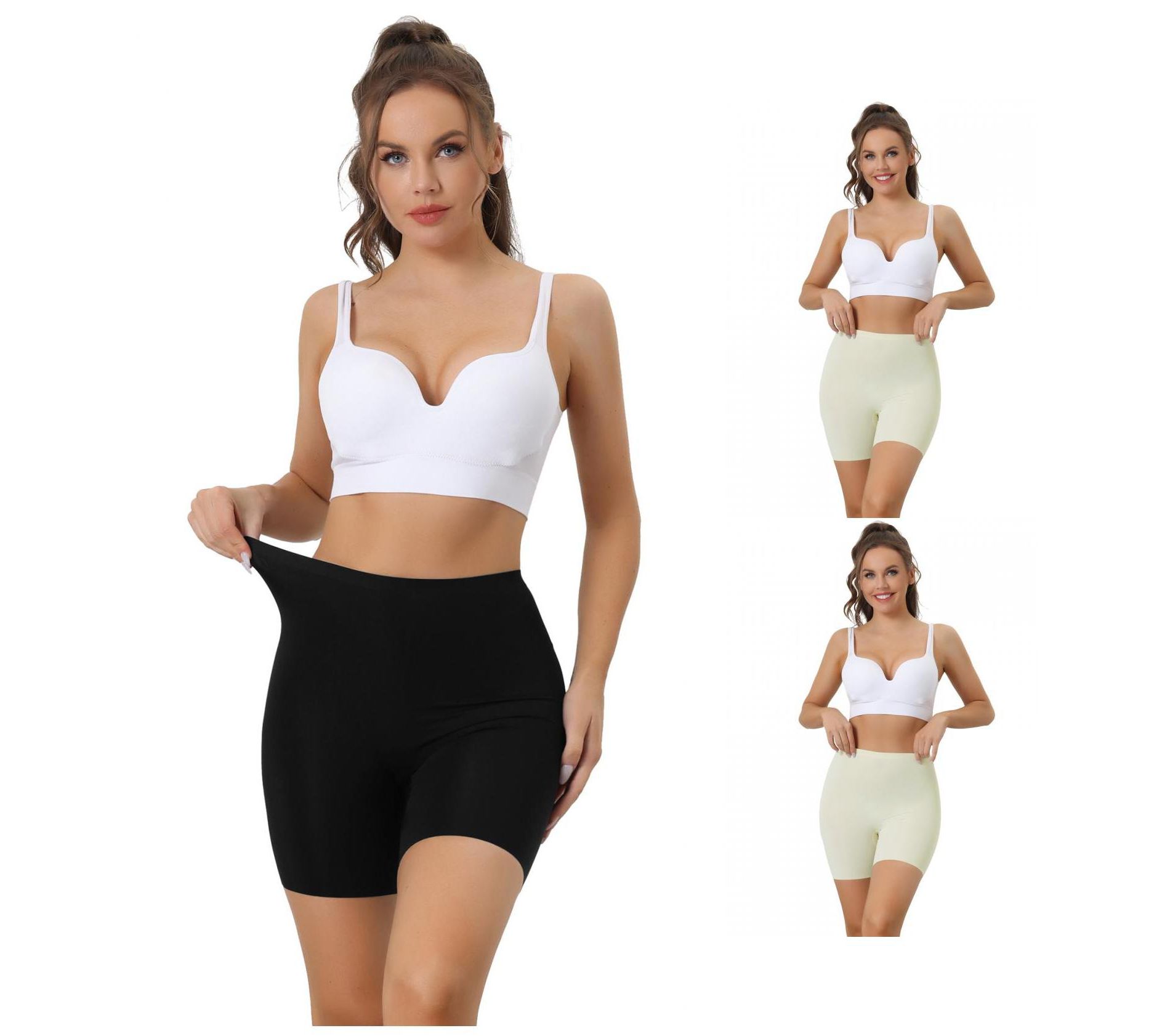 INSPIRE CHIC Women's Comfortable Tummy Control High Waisted Thigh Slimmer Boyshorts 3 Packs 2 Beige 1 Black Large
