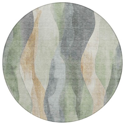 Artichoke Green And Gray Abstract Washable Indoor Outdoor Area Rug