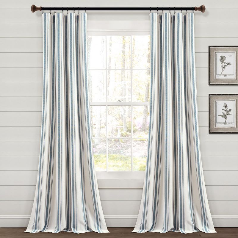 Farmhouse Stripe Yarn Dyed Eco-Friendly Recycled Cotton Window Curtain Panels Blue 42X95 Set, 1 of 6