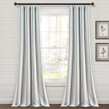 Farmhouse Stripe Yarn Dyed Eco-Friendly Recycled Cotton Window Curtain Panels Blue 42X95 Set