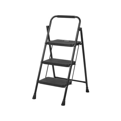 Cesicia Black 3-Step Folding Ladder with Wide Anti-Slip Pedal