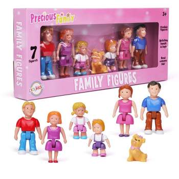 Playkidz Family Figures - Set of 7 Small Toy People, Dollhouse Accessories