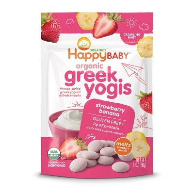 Happy Baby Organic Yogis Strawberry Banana Freeze Dried Greek Yogurt &#38; Fruit Baby Snacks - 1oz