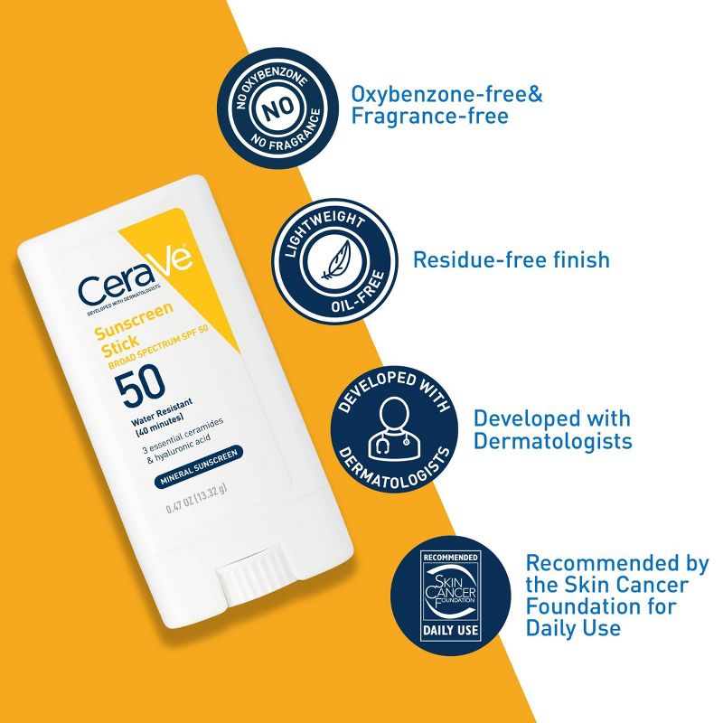 CeraVe 100% Mineral Sunscreen Stick for Face and Body - SPF 50 - 0.47oz, 4 of 13