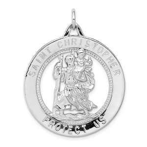 Black Bow Jewelry Sterling Silver Rhodium-Plated Large St. Christopher Medal Pendant - 1 of 4