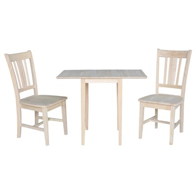 International Concepts Small Drop Leaf Dining Table with 2 Splat Back Chairs - 3 Piece Dining Set
